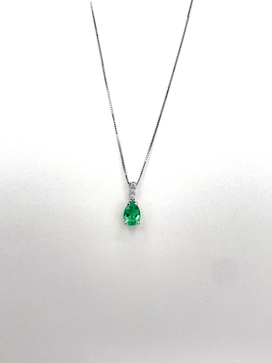 Pendente Goccia io Oro Bianco con Smeraldo e Diamanti