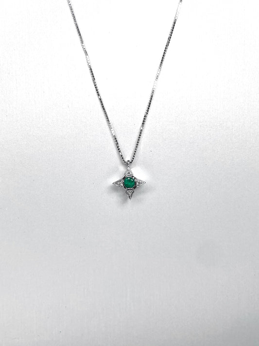 Pendente in Oro Bianco con Smeraldo e Diamanti