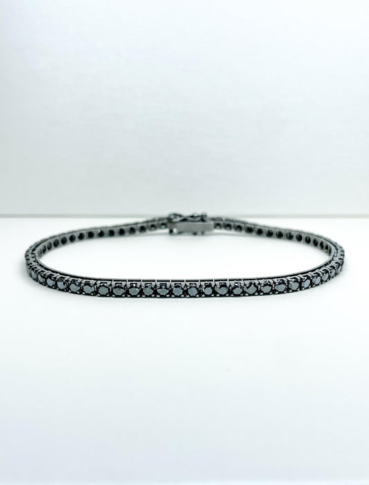 Bracciale Tennis in Oro Fumè con Diamanti Neri naturali