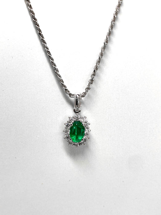 Pendente in Oro Bianco con Smeraldo e Diamanti