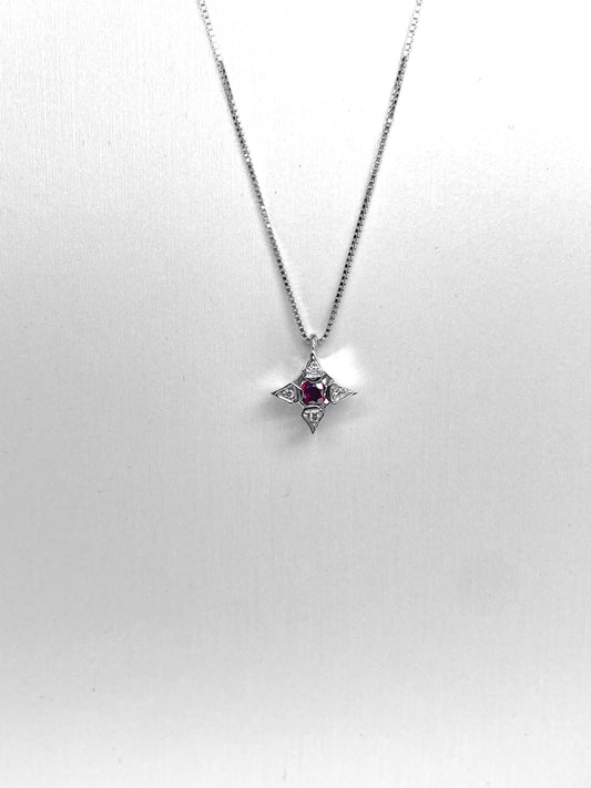 Pendente in Oro Bianco con Rubino e Diamanti